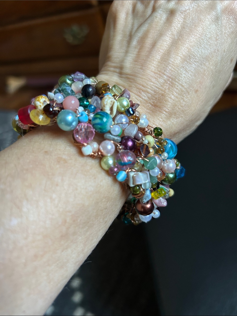 Multicolor Beaded Coil Bracelet - Women's Fashion Jewelry